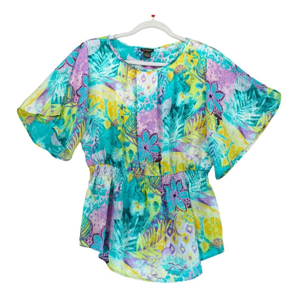NEW‎ OPTIONS MULTI-COLOR FLORAL DESIGN SHORT SLEEVE TOP SIZE MEDIUM